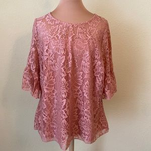 Dressbarn Dusty Pink Lace Top with Bell Sleeves
